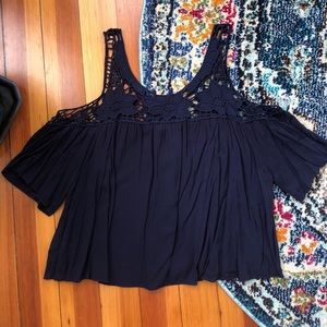 Lace Off the Shoulder Navy Crop Top